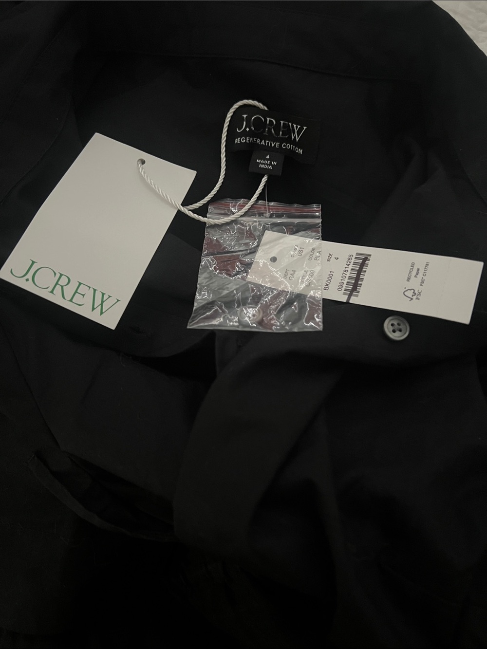 J Crew Cerise Black Shirtdress Size 4 Cotton Button Down Tie waist Cinch - Picture 7 of 7